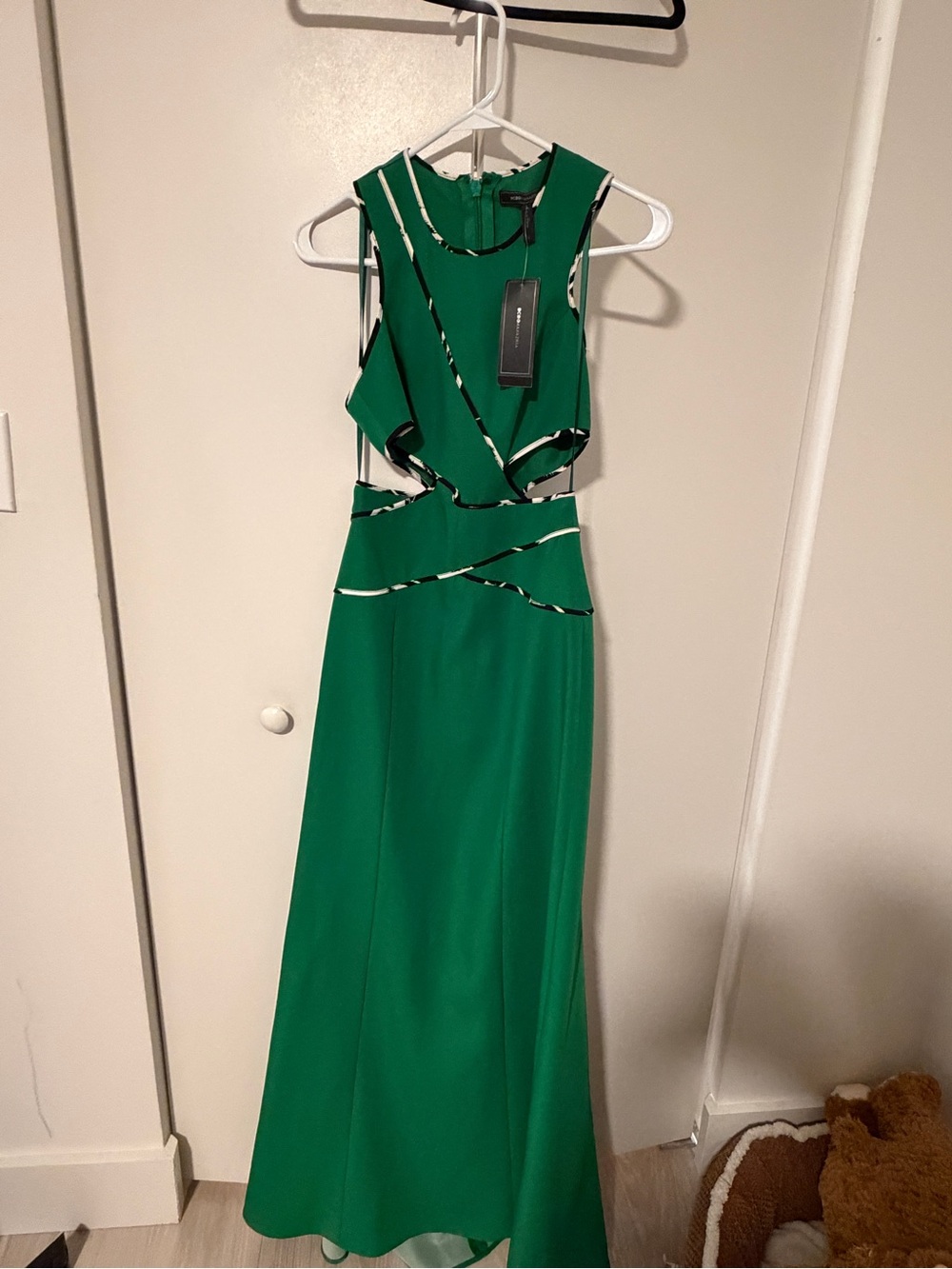 BCBGMaxAzria Emerald Green Cutout Maxi Dress with Contrast Trim